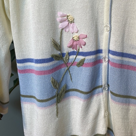 Emma James Floral Embroidered Cream Cardigan Size Large NWOT - Picture 4 of 6